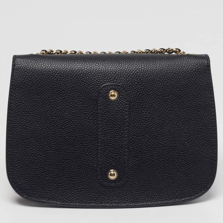 Pre Owned Chanel CC Curved Black Leather Flap Crossbody Bag