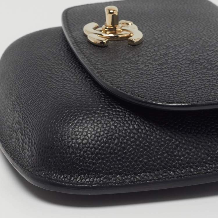 Pre Owned Chanel CC Curved Black Leather Flap Crossbody Bag