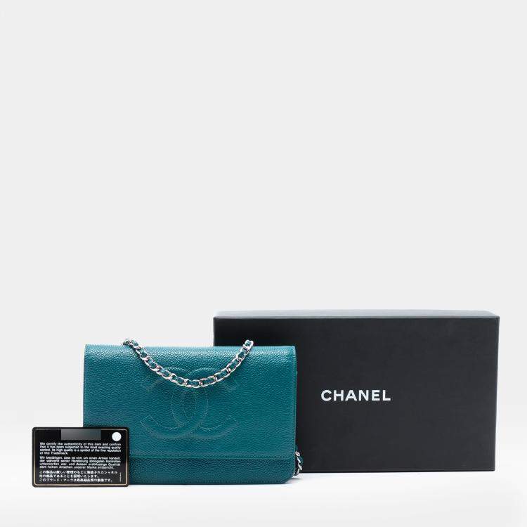 Pre Owned Chanel Blue CC Caviar Wallet On Chain
