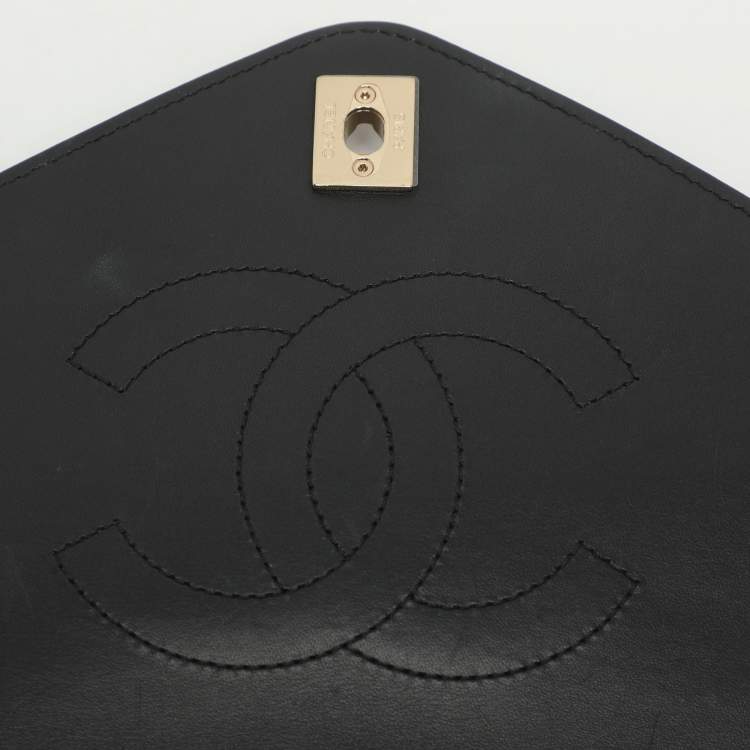 Pre Owned Chanel Coco Envelope Black Chevron Leather Flap Bag