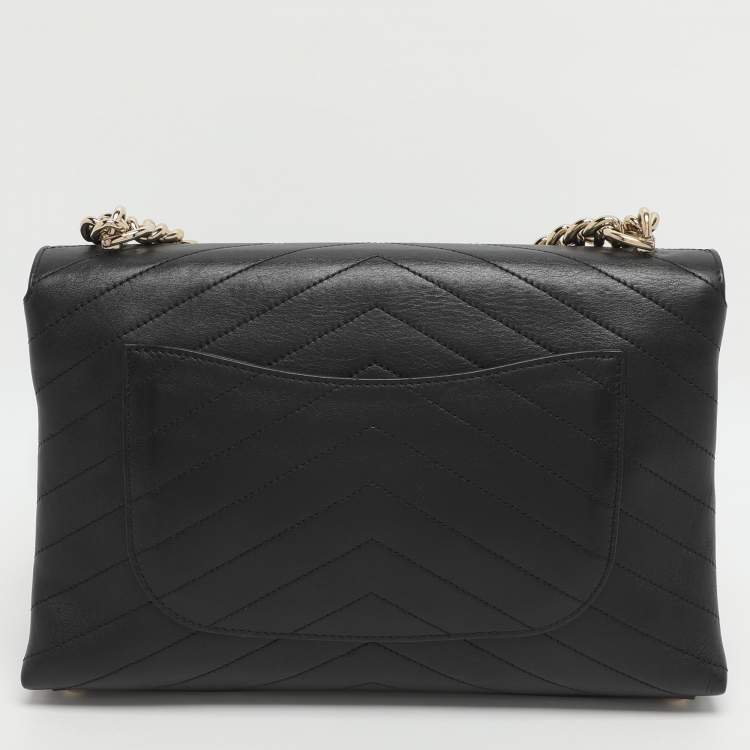 Pre Owned Chanel Coco Envelope Black Chevron Leather Flap Bag