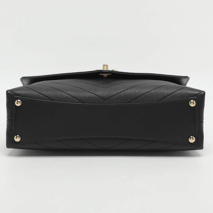 Pre Owned Chanel Coco Envelope Black Chevron Leather Flap Bag