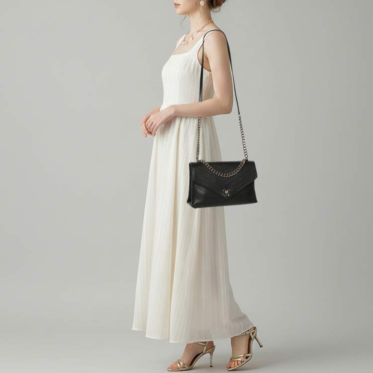 Pre Owned Chanel Coco Envelope Black Chevron Leather Flap Bag