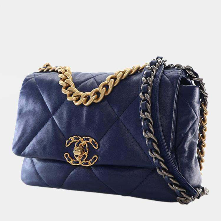 Pre Owned Chanel Blue Medium Lambskin 19 Flap