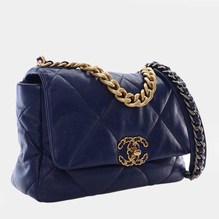 Pre Owned Chanel Blue Medium Lambskin 19 Flap