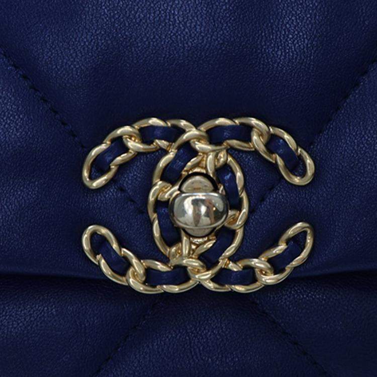 Pre Owned Chanel Blue Medium Lambskin 19 Flap