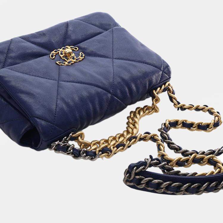 Pre Owned Chanel Blue Medium Lambskin 19 Flap