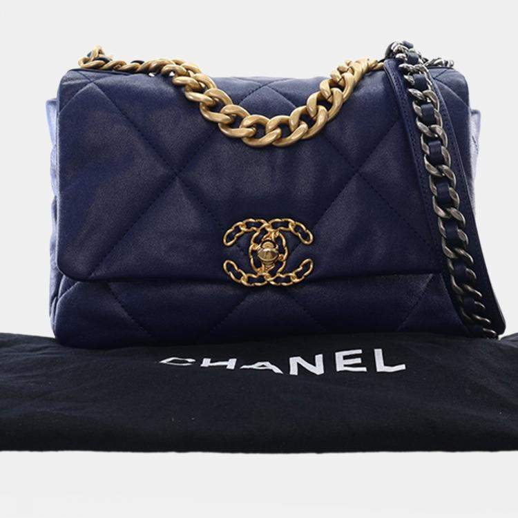 Pre Owned Chanel Blue Medium Lambskin 19 Flap