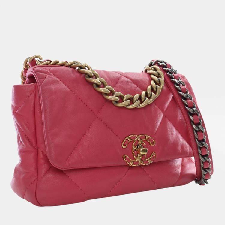 Pre Owned Chanel Pink Medium Lambskin 19 Flap