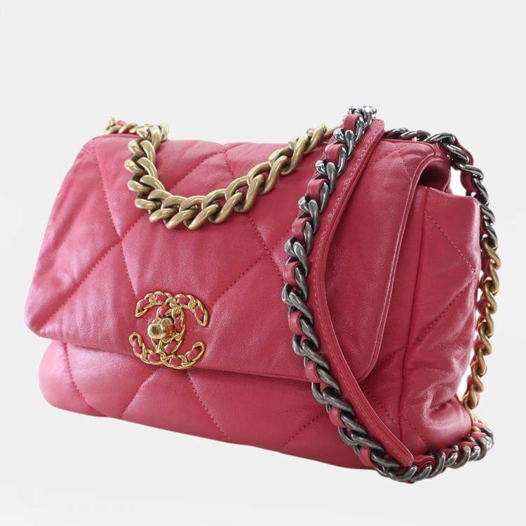 Pre Owned Chanel Pink Medium Lambskin 19 Flap