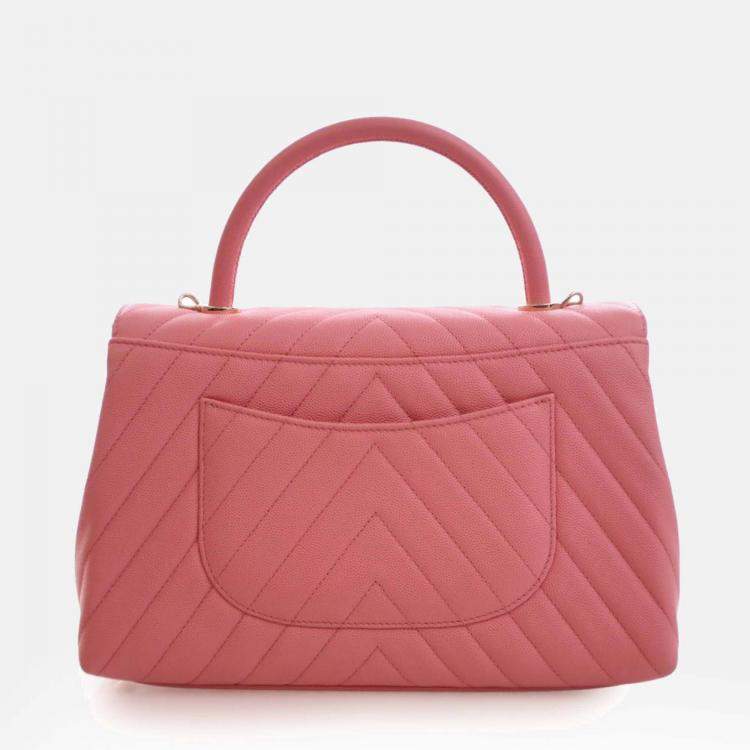 Pre Owned Chanel Pink Small Caviar Chevron Coco Top Handle Bag
