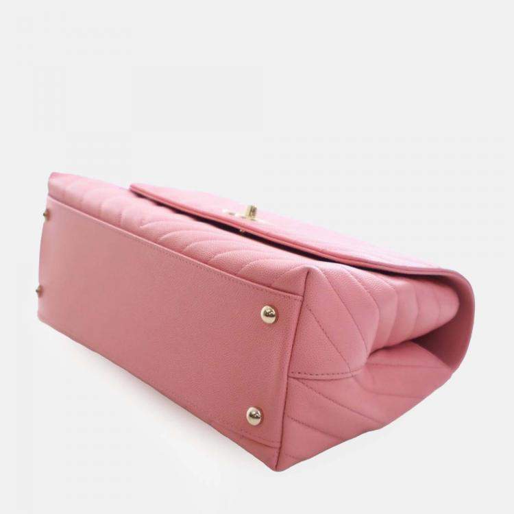 Pre Owned Chanel Pink Small Caviar Chevron Coco Top Handle Bag