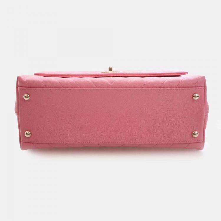 Pre Owned Chanel Pink Small Caviar Chevron Coco Top Handle Bag