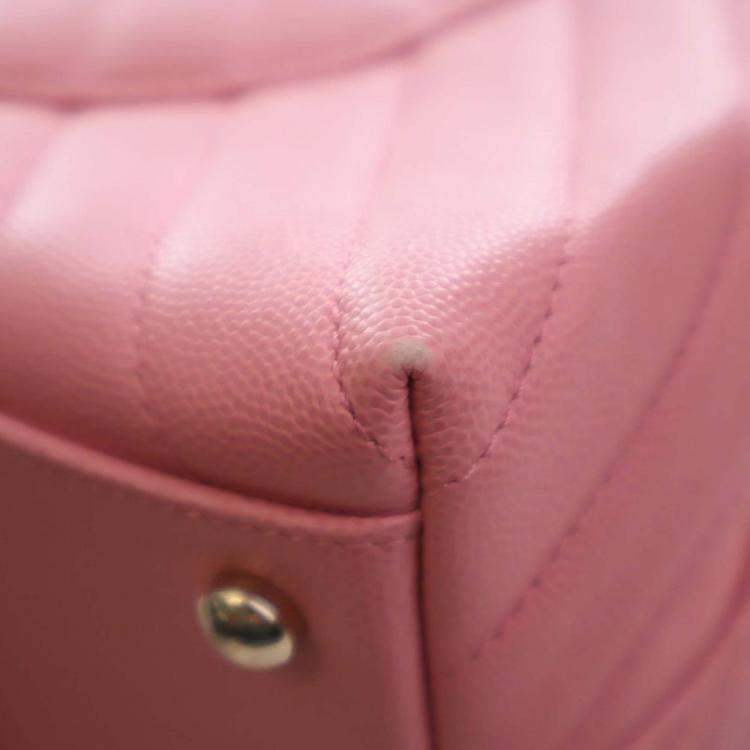 Pre Owned Chanel Pink Small Caviar Chevron Coco Top Handle Bag