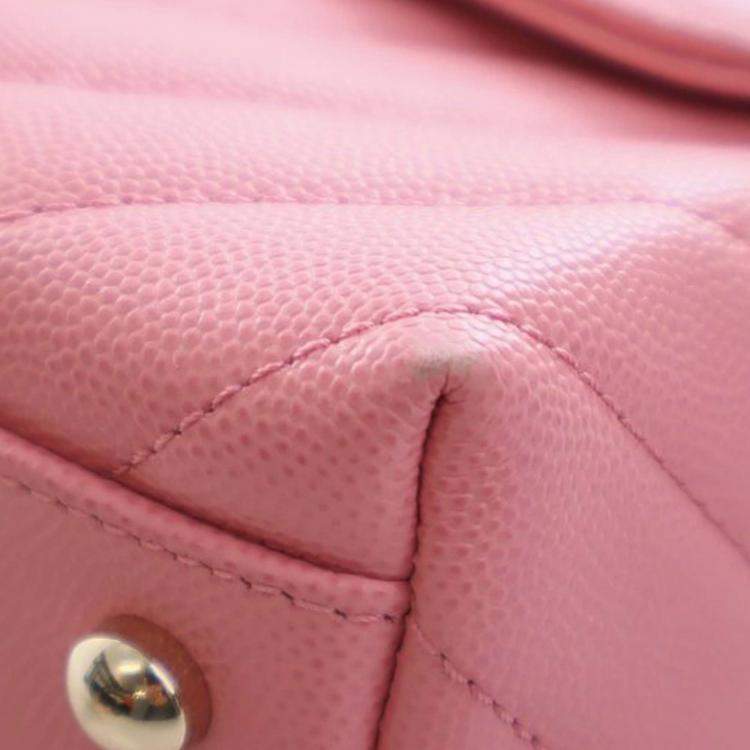 Pre Owned Chanel Pink Small Caviar Chevron Coco Top Handle Bag