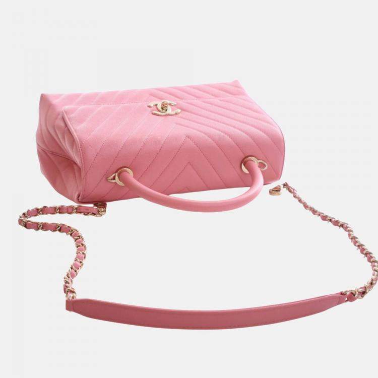 Pre Owned Chanel Pink Small Caviar Chevron Coco Top Handle Bag