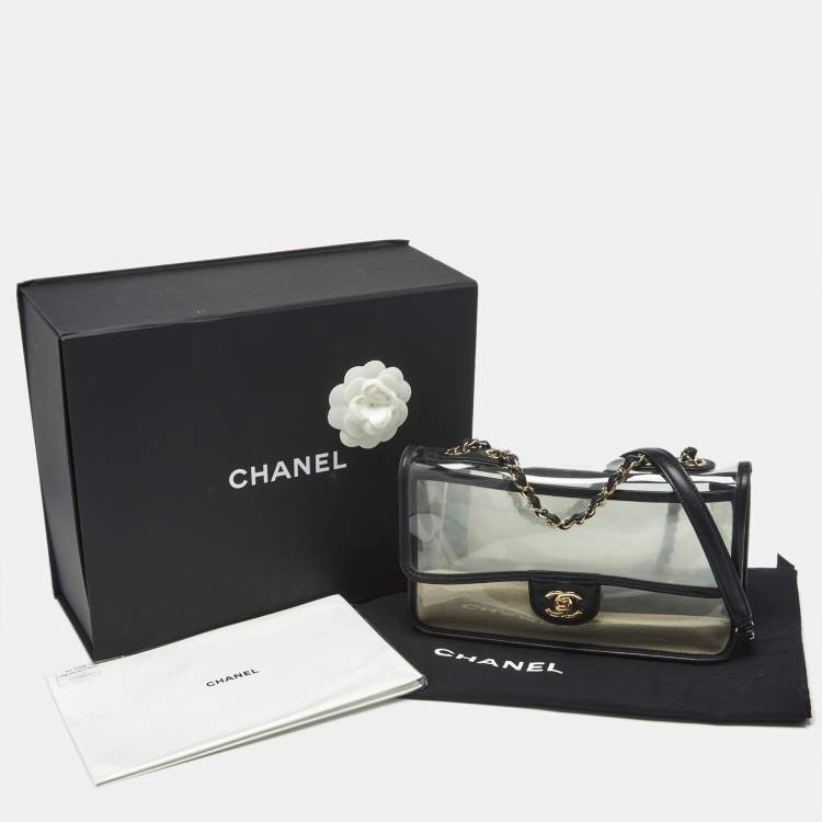 Pre Owned Chanel Sand By The Sea Black/Transparent Leather and PVC Flap Bag