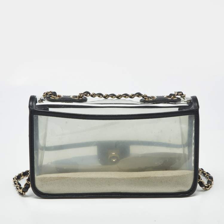 Pre Owned Chanel Sand By The Sea Black/Transparent Leather and PVC Flap Bag