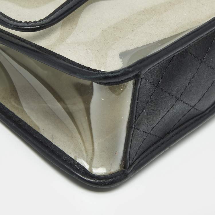 Pre Owned Chanel Sand By The Sea Black/Transparent Leather and PVC Flap Bag