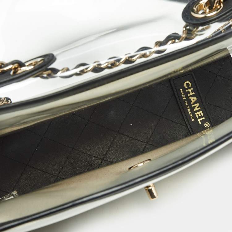 Pre Owned Chanel Sand By The Sea Black/Transparent Leather and PVC Flap Bag