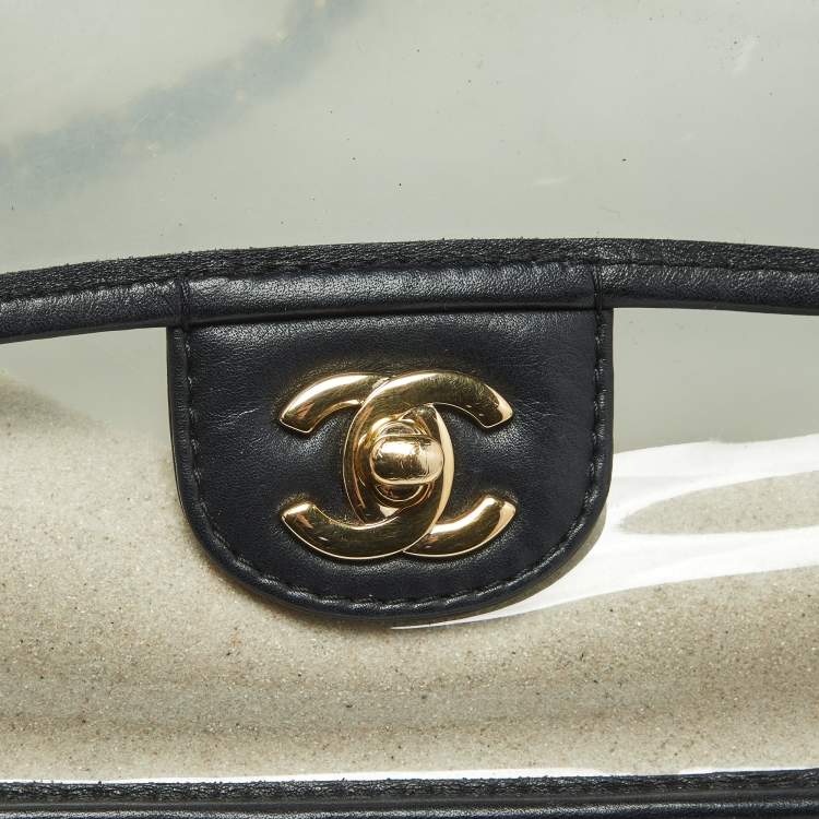 Pre Owned Chanel Sand By The Sea Black/Transparent Leather and PVC Flap Bag