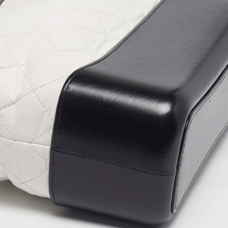 Pre Owned Chanel Gabrielle Medium White/Black Quilted Aged Leather Hobo