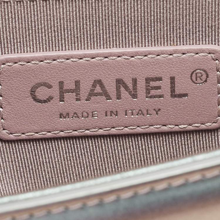 Pre Owned Chanel Boy Small Purple Iridescent Quilted Patent Leather and PVC Flap Bag