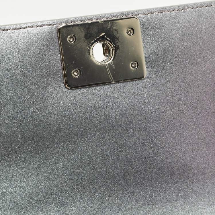 Pre Owned Chanel Boy Small Purple Iridescent Quilted Patent Leather and PVC Flap Bag