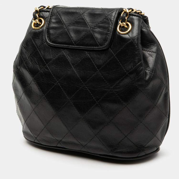 Pre Owned Chanel Black Quilted Lambskin Tassel Flap Crossbody