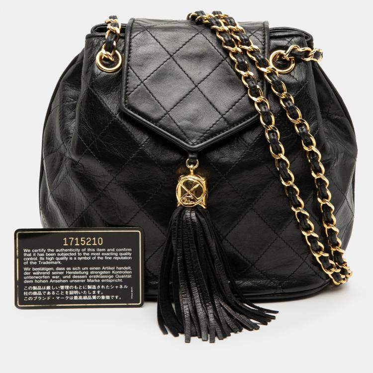 Pre Owned Chanel Black Quilted Lambskin Tassel Flap Crossbody