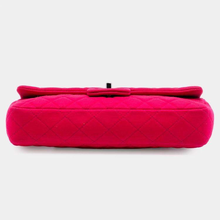 Pre Owned Chanel Red CC Quilted Jersey East West Single Flap