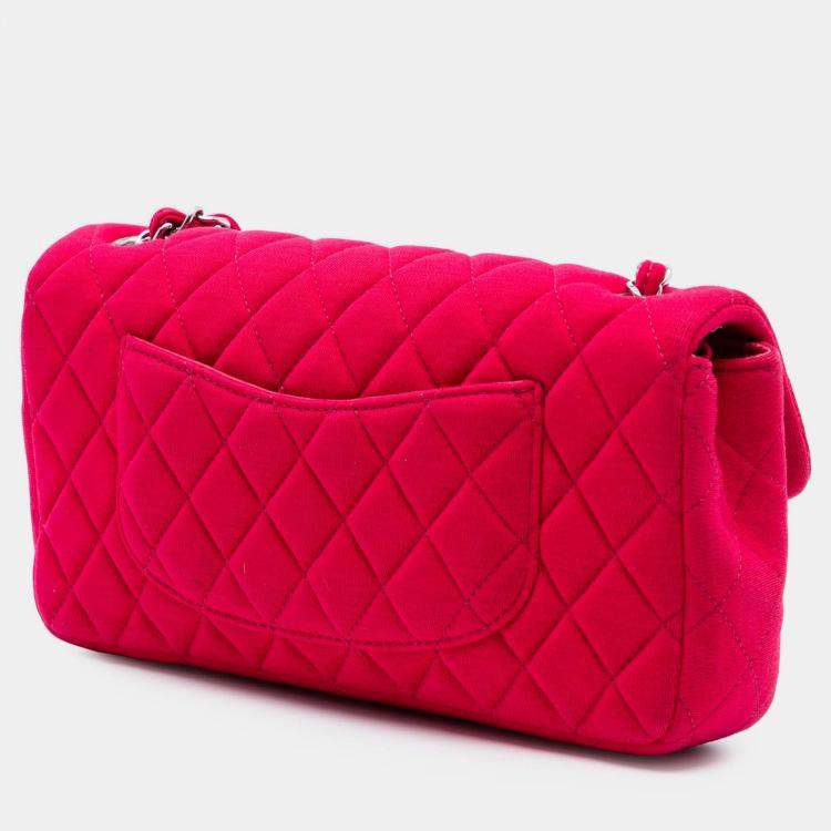 Pre Owned Chanel Red CC Quilted Jersey East West Single Flap