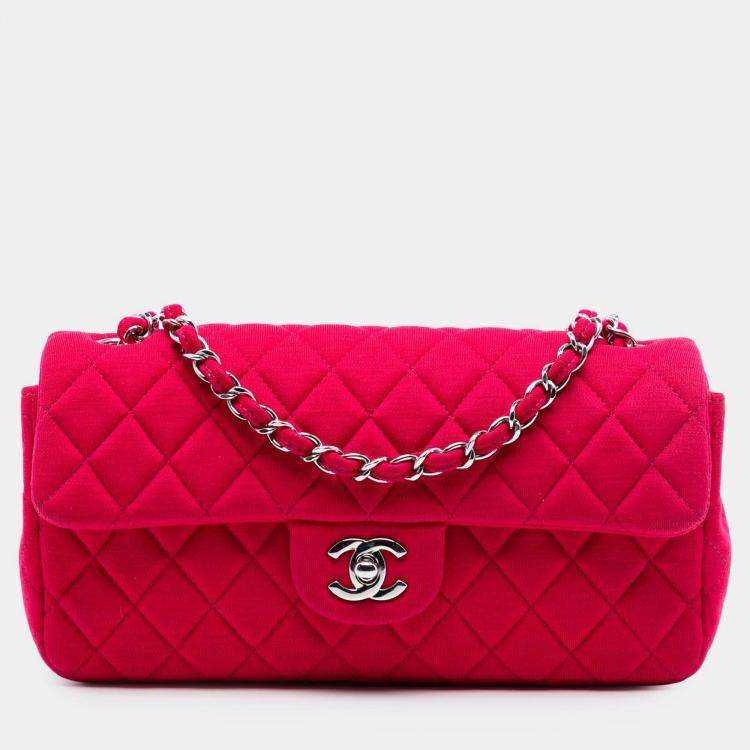 Pre Owned Chanel Red CC Quilted Jersey East West Single Flap