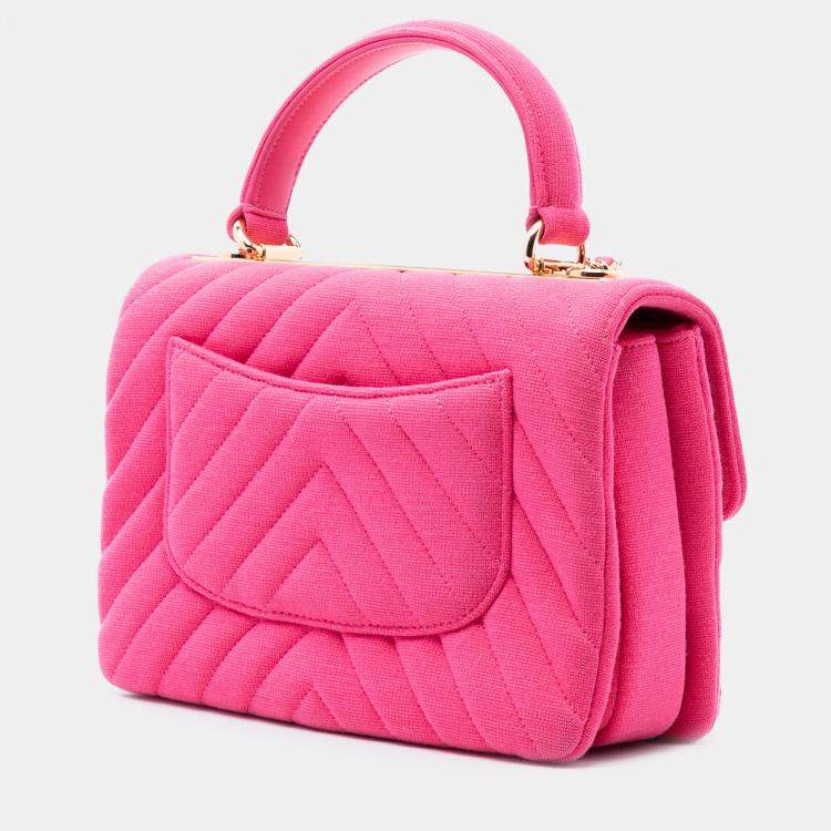 Pre Owned Chanel Pink Small Chevron Jersey Trendy CC Top Handle Flap