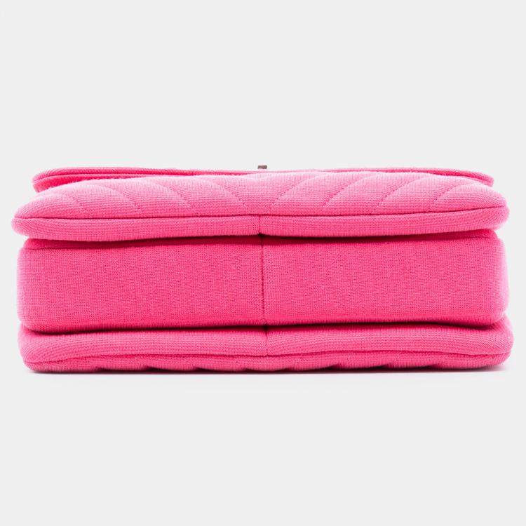 Pre Owned Chanel Pink Small Chevron Jersey Trendy CC Top Handle Flap