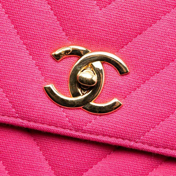 Pre Owned Chanel Pink Small Chevron Jersey Trendy CC Top Handle Flap