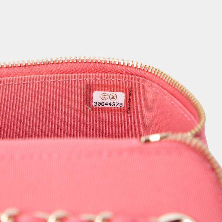 Pre Owned Chanel Pink Mini Quilted Lambskin Top Handle Vanity Case With Chain