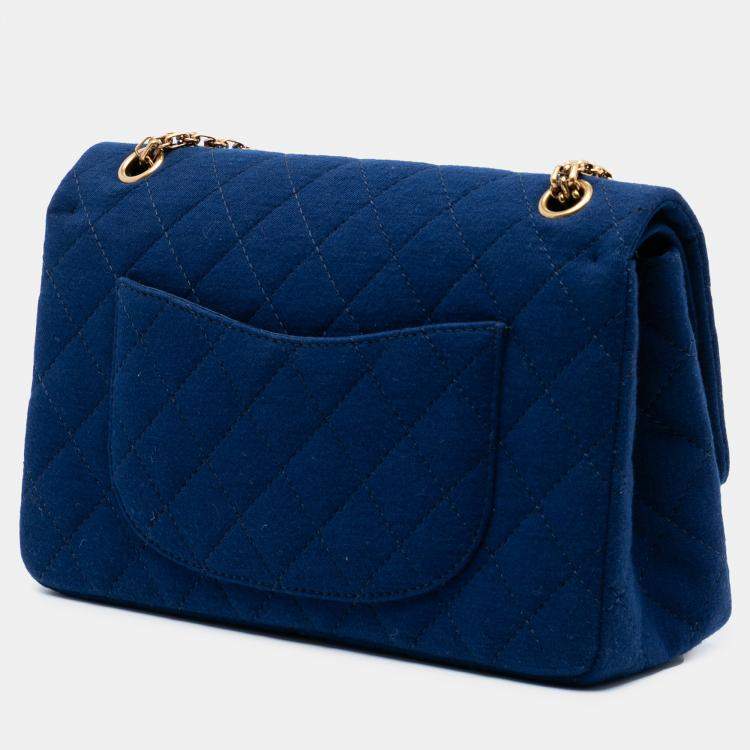 Pre Owned Chanel Blue Quilted Jersey Reissue 2.55 Double Flap 226