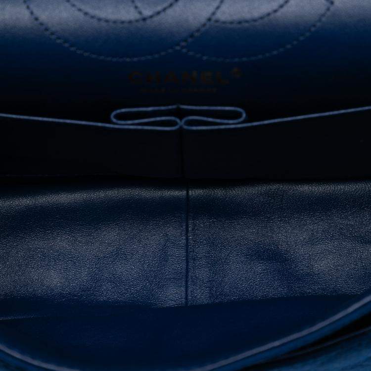 Pre Owned Chanel Blue Quilted Jersey Reissue 2.55 Double Flap 226