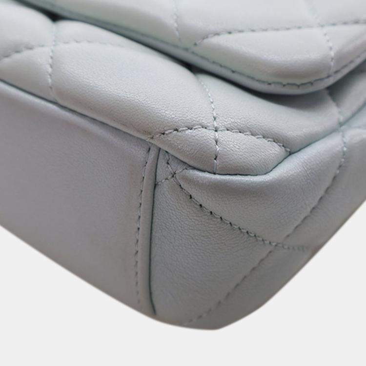 Pre Owned Chanel Blue Mini CC Quilted Lambskin Logo Chain Flap