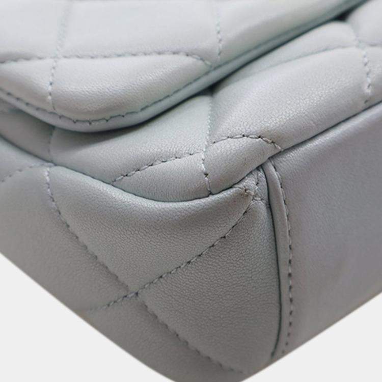 Pre Owned Chanel Blue Mini CC Quilted Lambskin Logo Chain Flap