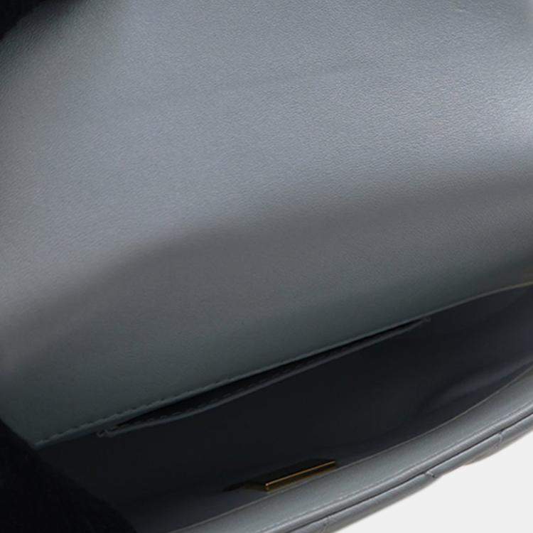 Pre Owned Chanel Blue Mini CC Quilted Lambskin Logo Chain Flap