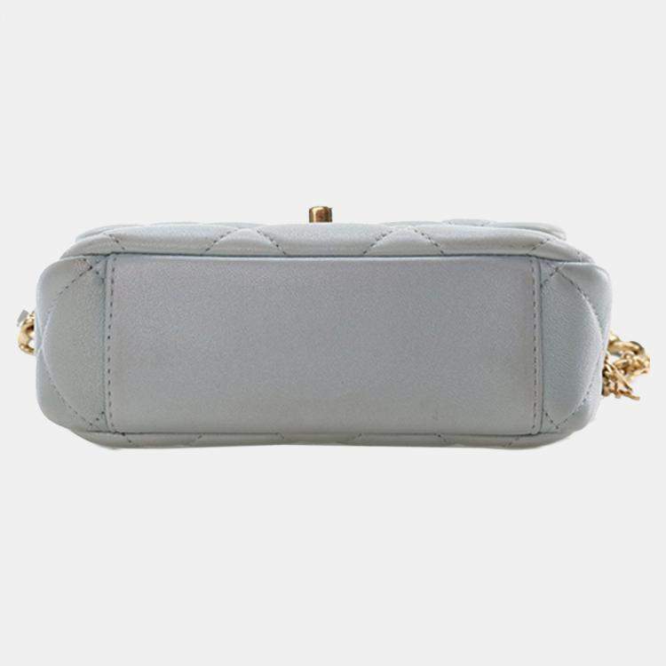 Pre Owned Chanel Blue Mini CC Quilted Lambskin Logo Chain Flap