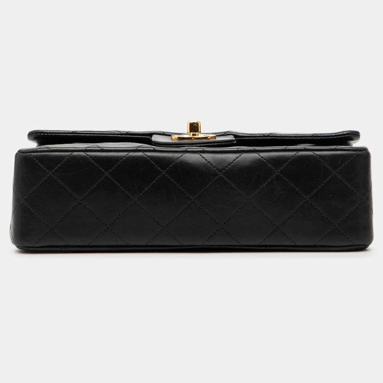 Pre Owned Chanel Black Small Classic Lambskin Double Flap