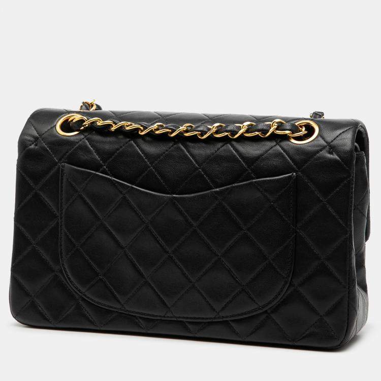 Pre Owned Chanel Black Small Classic Lambskin Double Flap