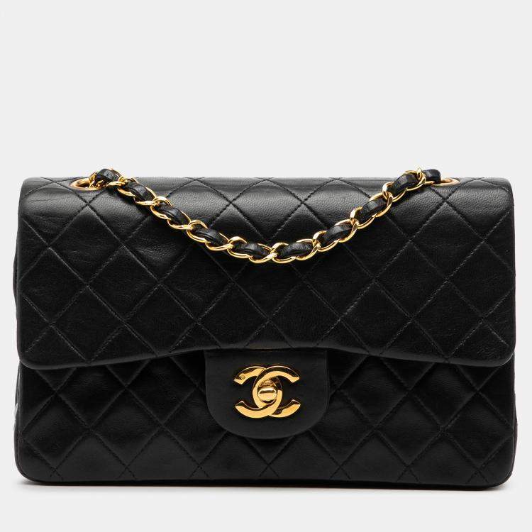 Pre Owned Chanel Black Small Classic Lambskin Double Flap