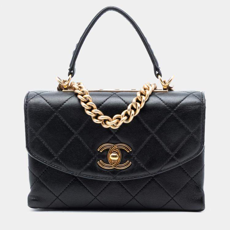 Pre Owned Chanel Black Small Quilted Lambskin Trendy Spirit Top Handle Bag