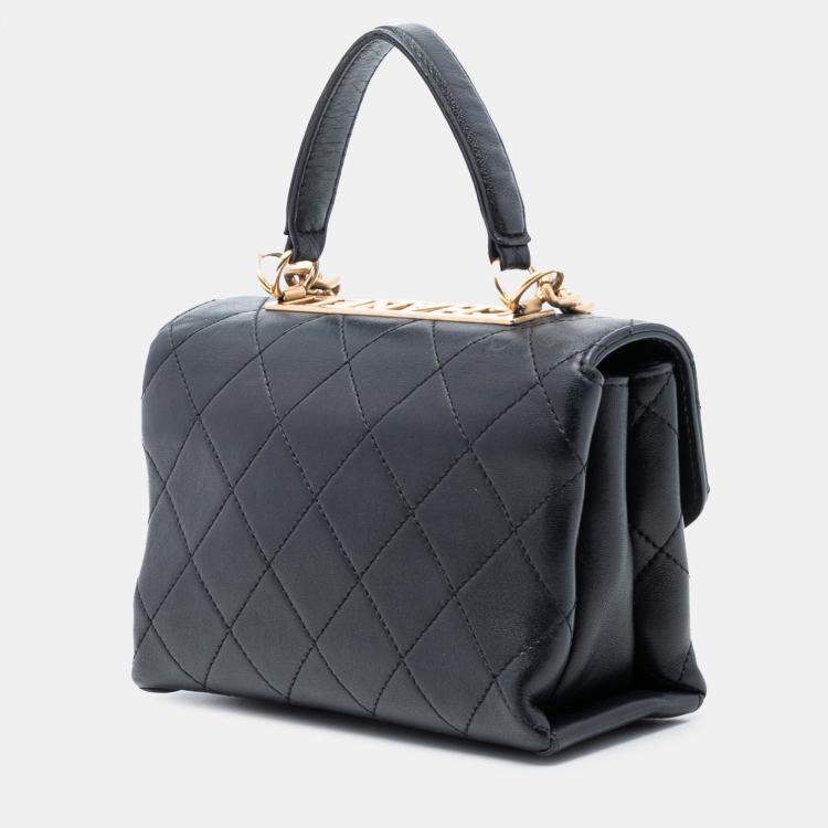 Pre Owned Chanel Black Small Quilted Lambskin Trendy Spirit Top Handle Bag