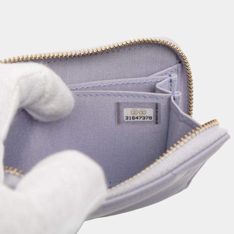 Pre Owned Chanel Purple Quilted Lambskin 19 Zip Around Coin Purse