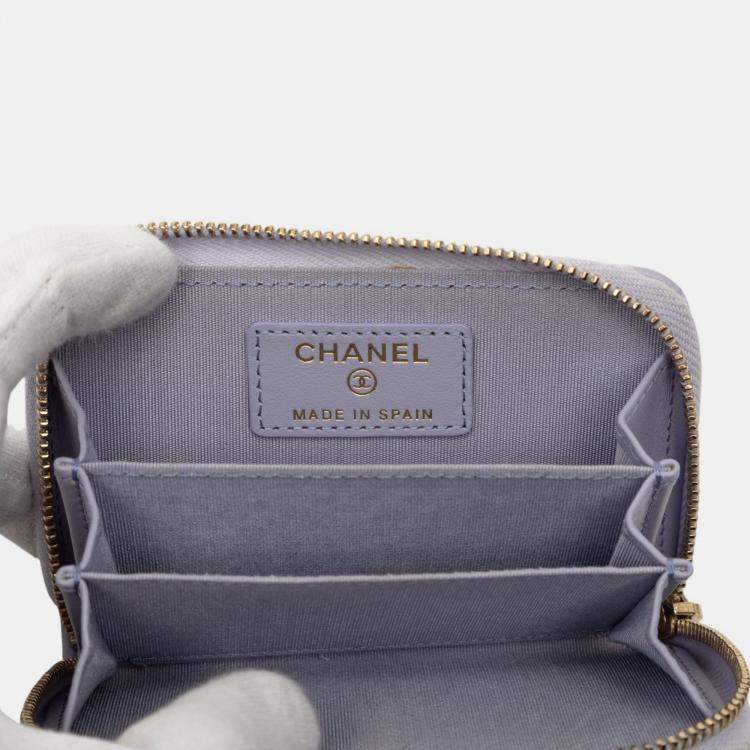 Pre Owned Chanel Purple Quilted Lambskin 19 Zip Around Coin Purse